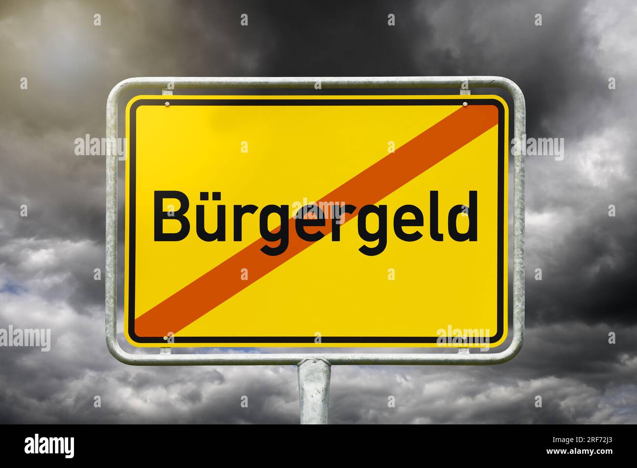 FOTOMONTAGE, Schild mit durchgestrichenem Schriftzug Bürgergeld, Bürgergeld wird von Bundesrat abgelehnt Stock Photo