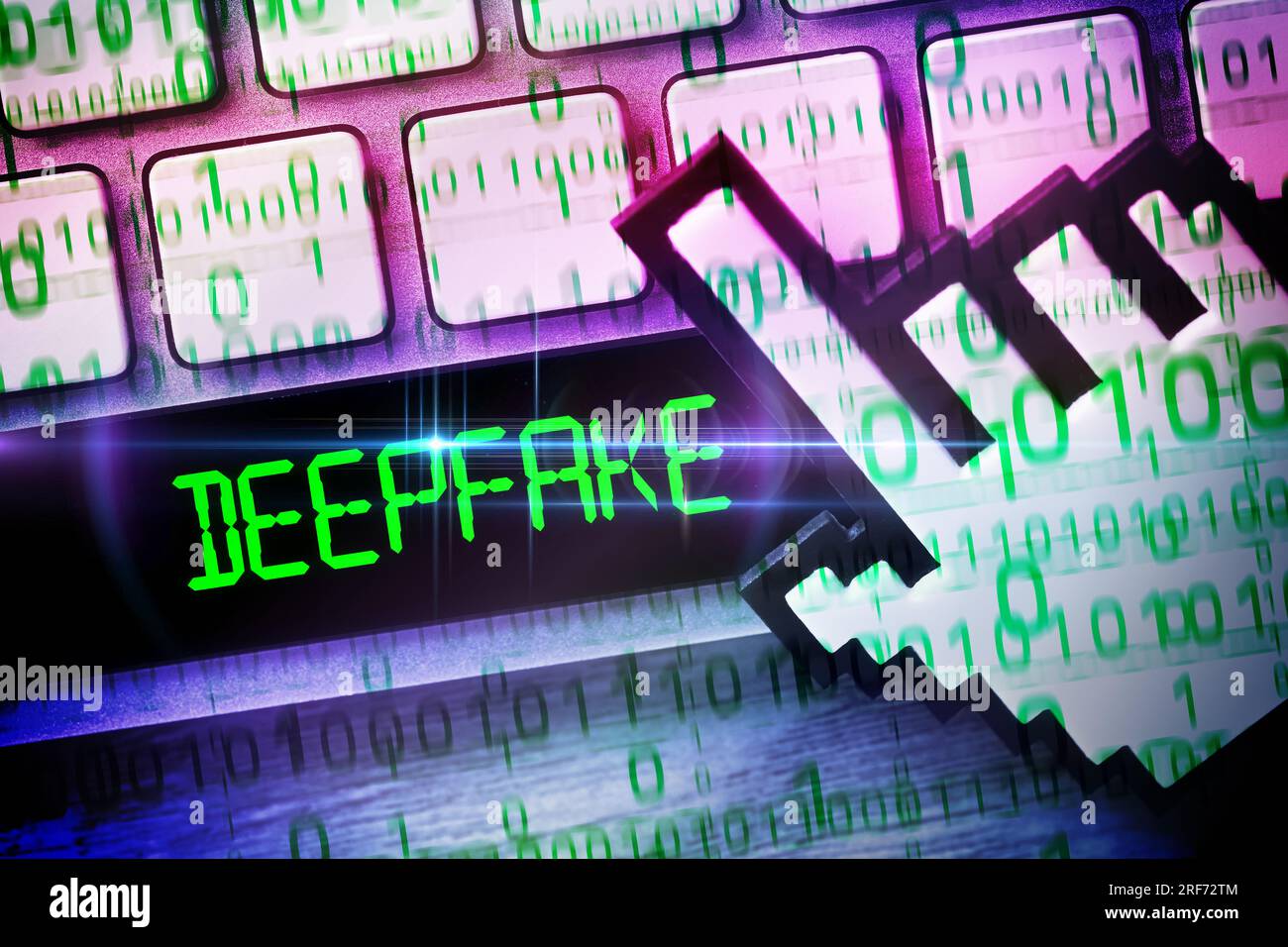 FOTOMONTAGE, Computertaste mit der Aufschrift Deepfake Stock Photo