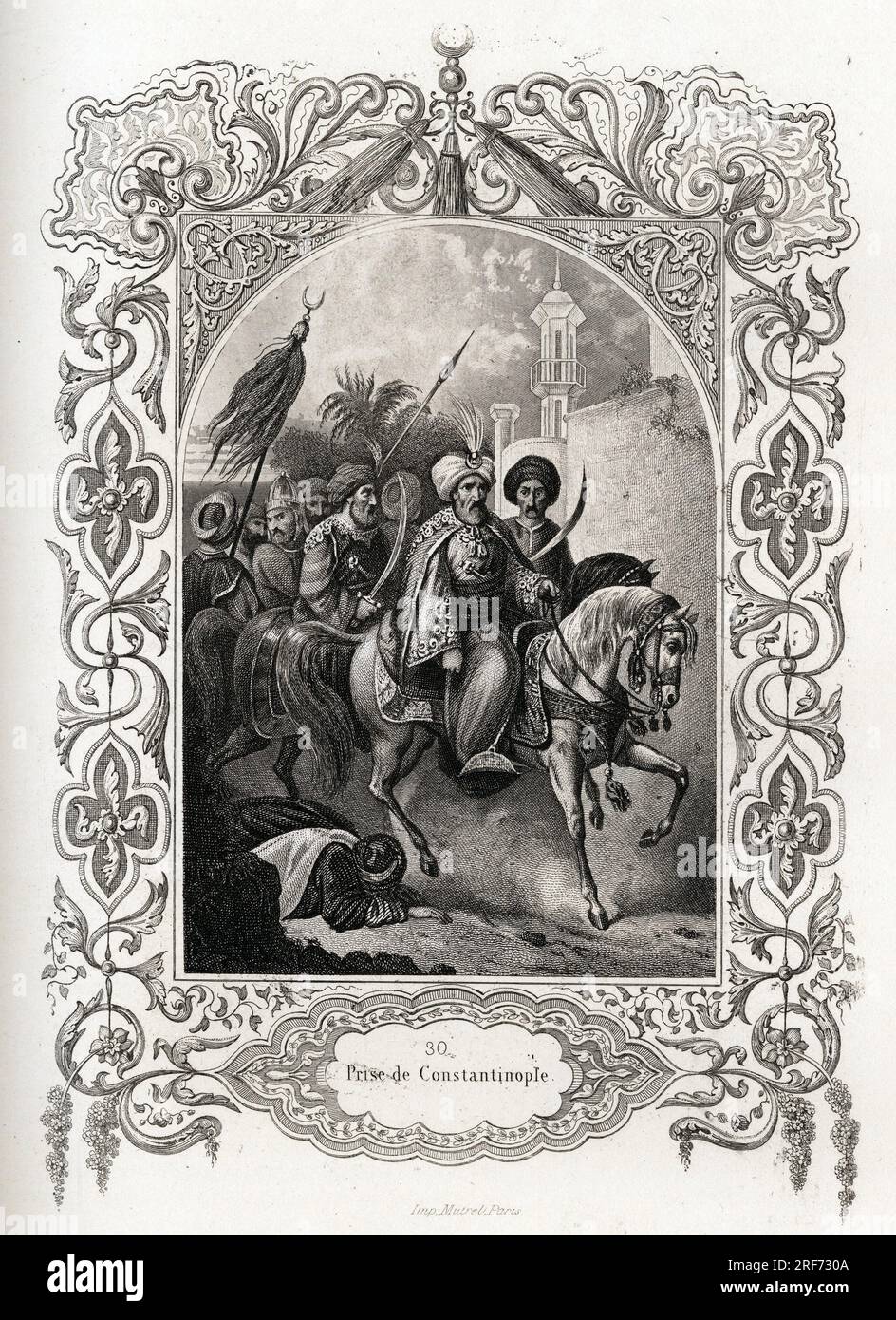 La prise de Constantinople, en 1453, par les forces ottomanes. Gravure pour illustrer Histoire des papes par Maurice Lachatre (1814-1900), librairie du progres, Paris. Stock Photo