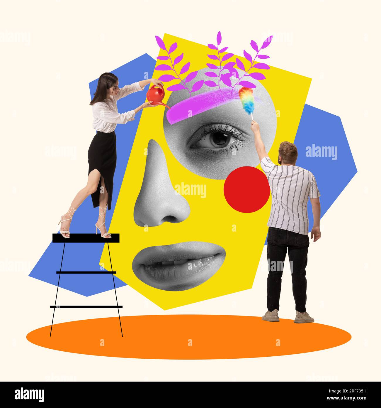 Man and woman taking care after mental health of young woman. Clearing ...