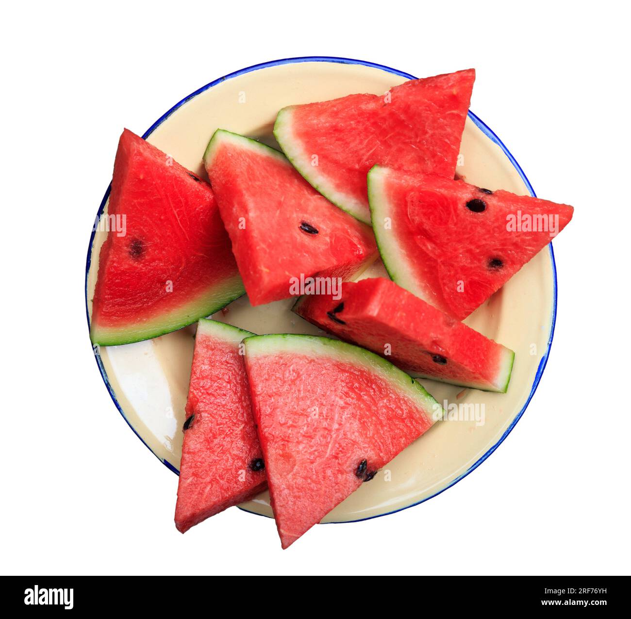 Watermelon pieces served in a plate isolated on white background, top view Stock Photo