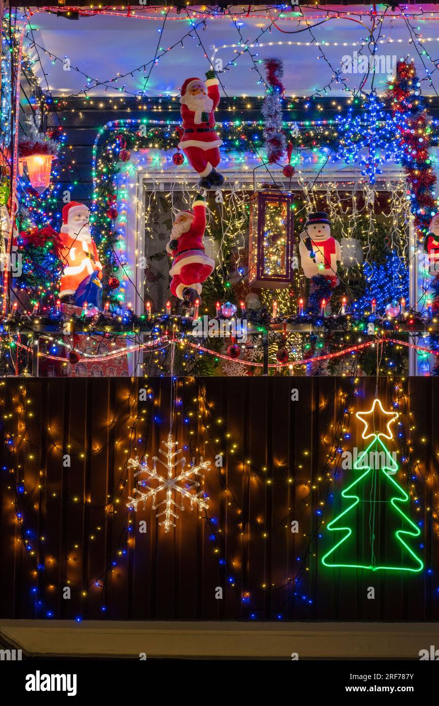 weihnachtlich dekorierter Balkon, Gällivare, Norrbotten, Lappland, Schweden, Stock Photo