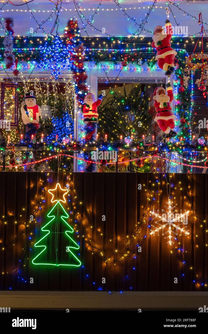 weihnachtlich dekorierter Balkon, Gällivare, Norrbotten, Lappland, Schweden, Stock Photo