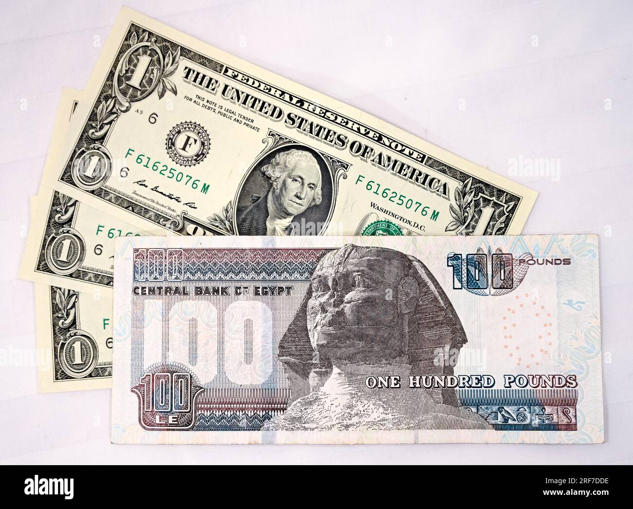 Banknote, 100 ägyptische Pfund, US-Dollar Stock Photo