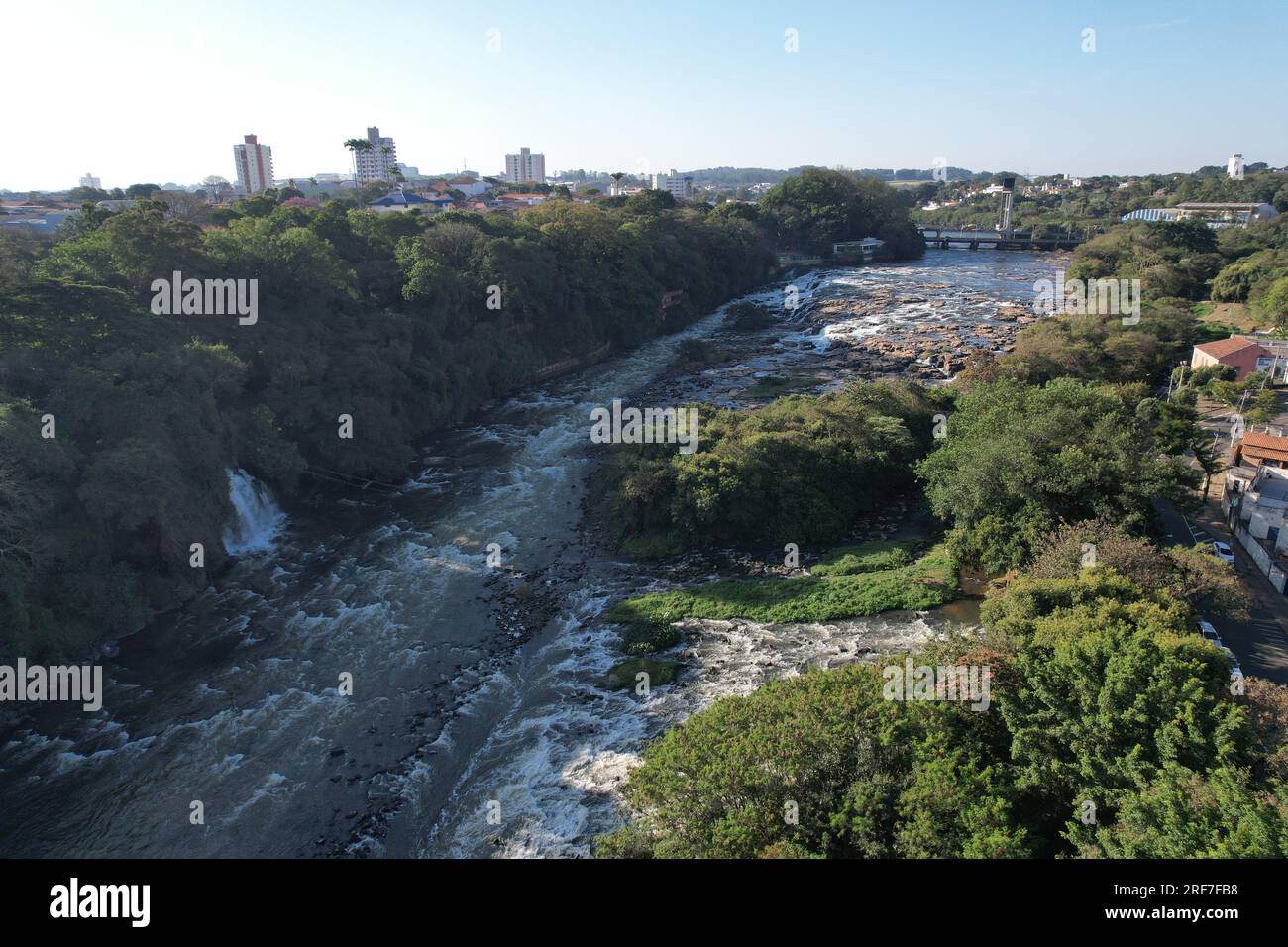 Piracicaba river waterfall at the city of same name, in São Paulo