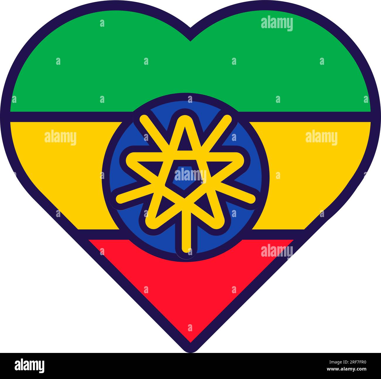 Patriot heart in national Ethiopia flag colors. Festive element, attributes of Ethiopia Independence Day. Cartoon vector icon in national colors of co Stock Vector