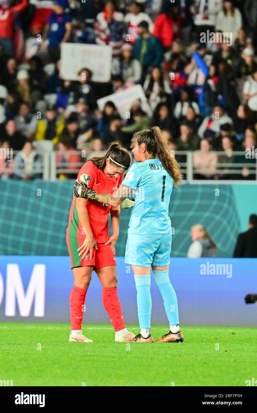 Auckland, New Zealand. 1st Aug, 2023. Goalkeeper Ines Pereira (R) of