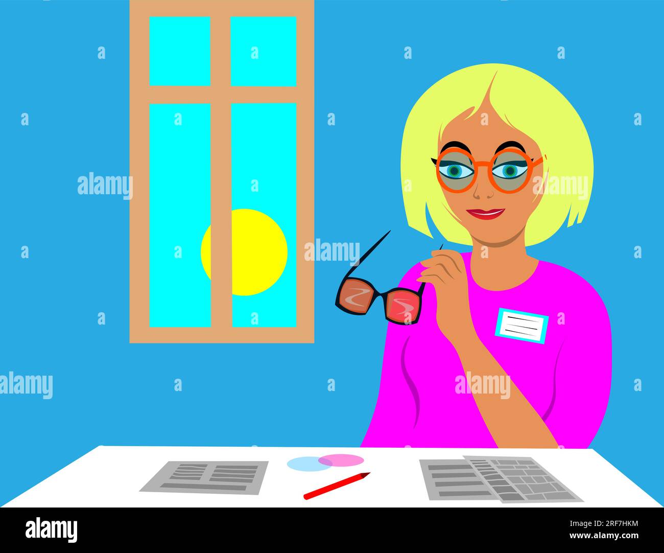 A blonde optician at work stock vector image art alamy