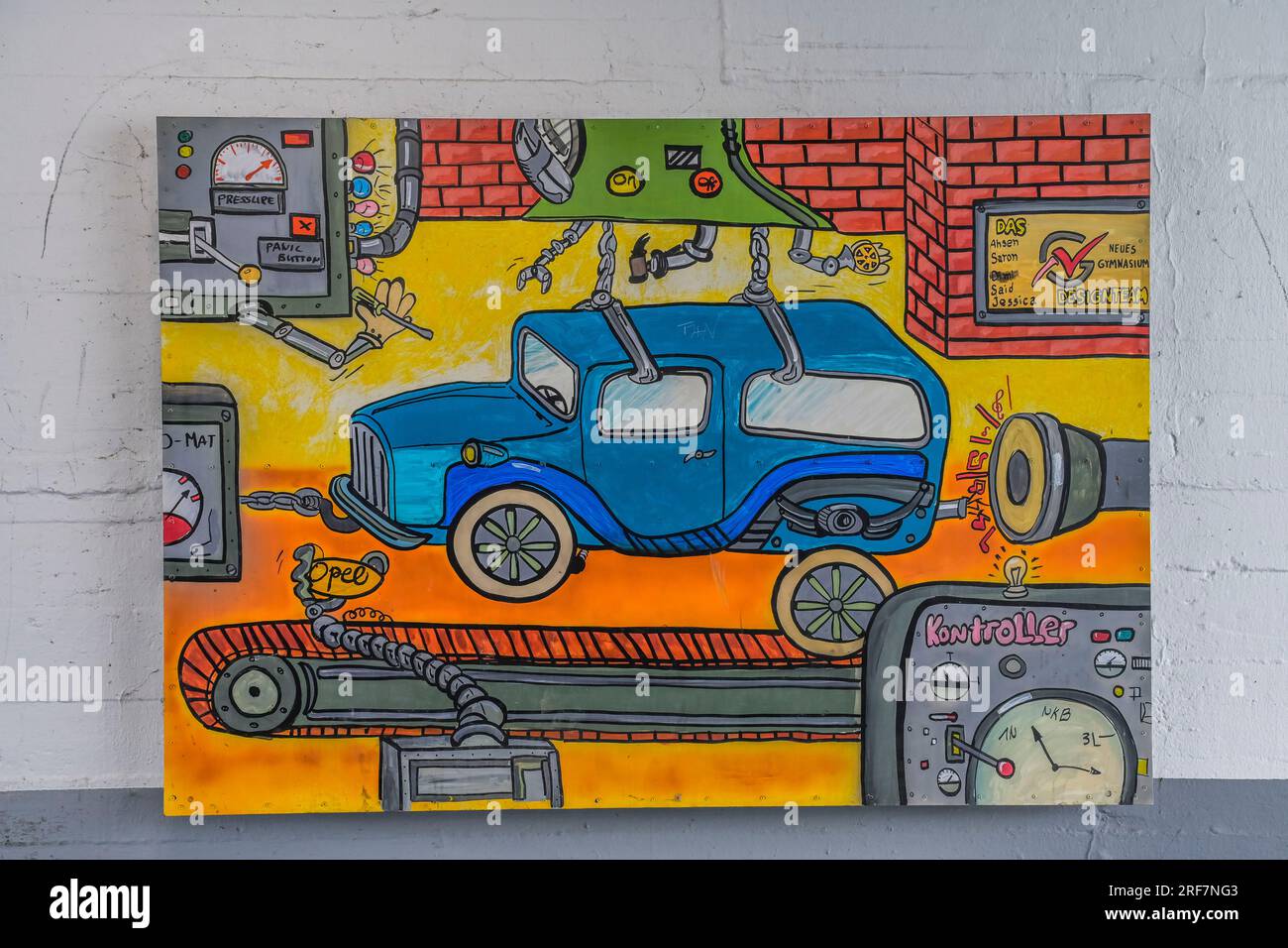 Gemälde eines Gymnasiums, Autoproduktion bei Opel, Rüsselsheim, Hessen, Deutschland Stock Photo