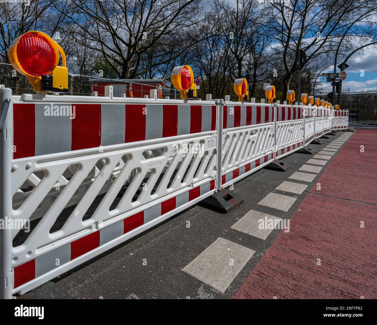 Barrier Beacons In Red White, Berlin, Germany Stock Photo