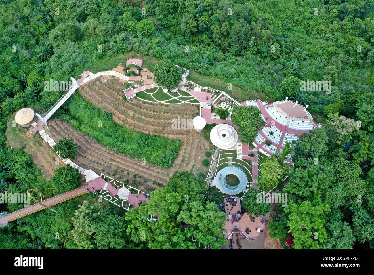 Khagrachhari, Bangladesh - July 24, 2023: The Bird's-eye view of Alutila Tourist Center at Khagrachhari District in the Chittagong Hill Tracts area. Stock Photo