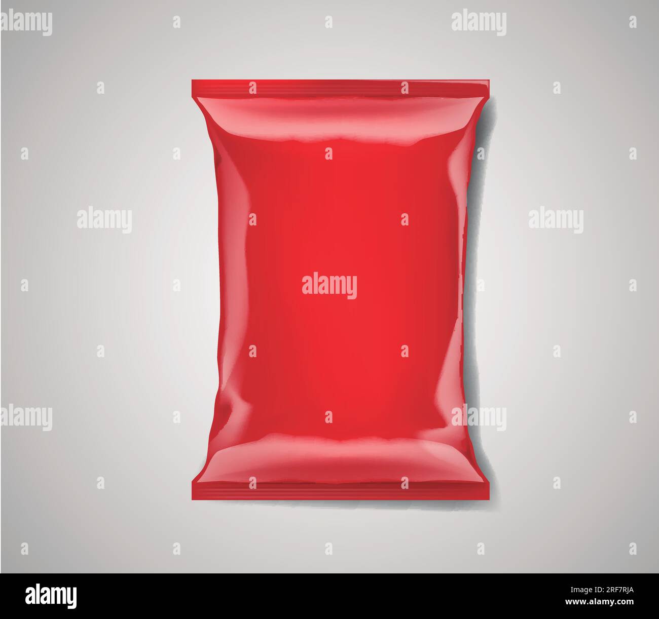 Red blank foil plastic bag packaging isolated. Mockup design template for branding for chips