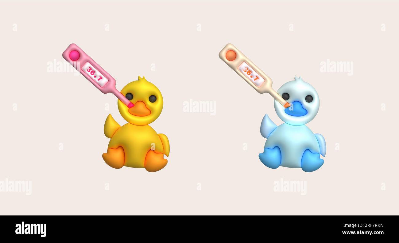 3D icon.Fever temperature measuring device and little toy duck Stock