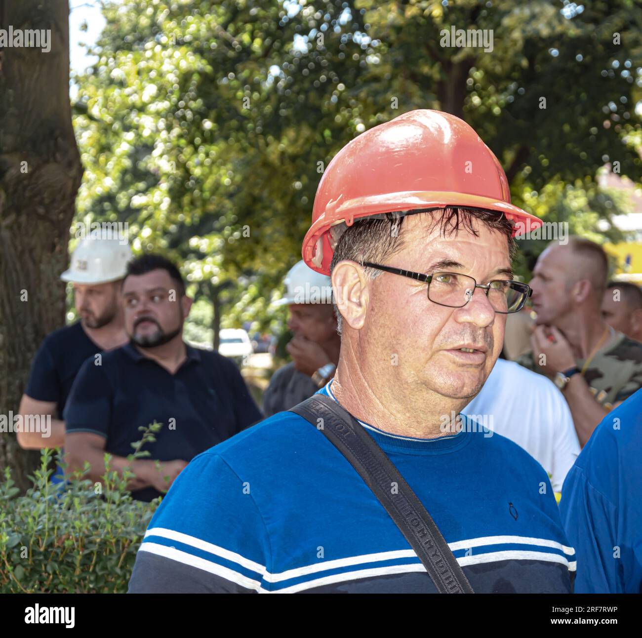 Protests of miners for their rights in front of the government of the JP EPBIH building in Sarajevo, Bosnia and Herzegovina Stock Photo