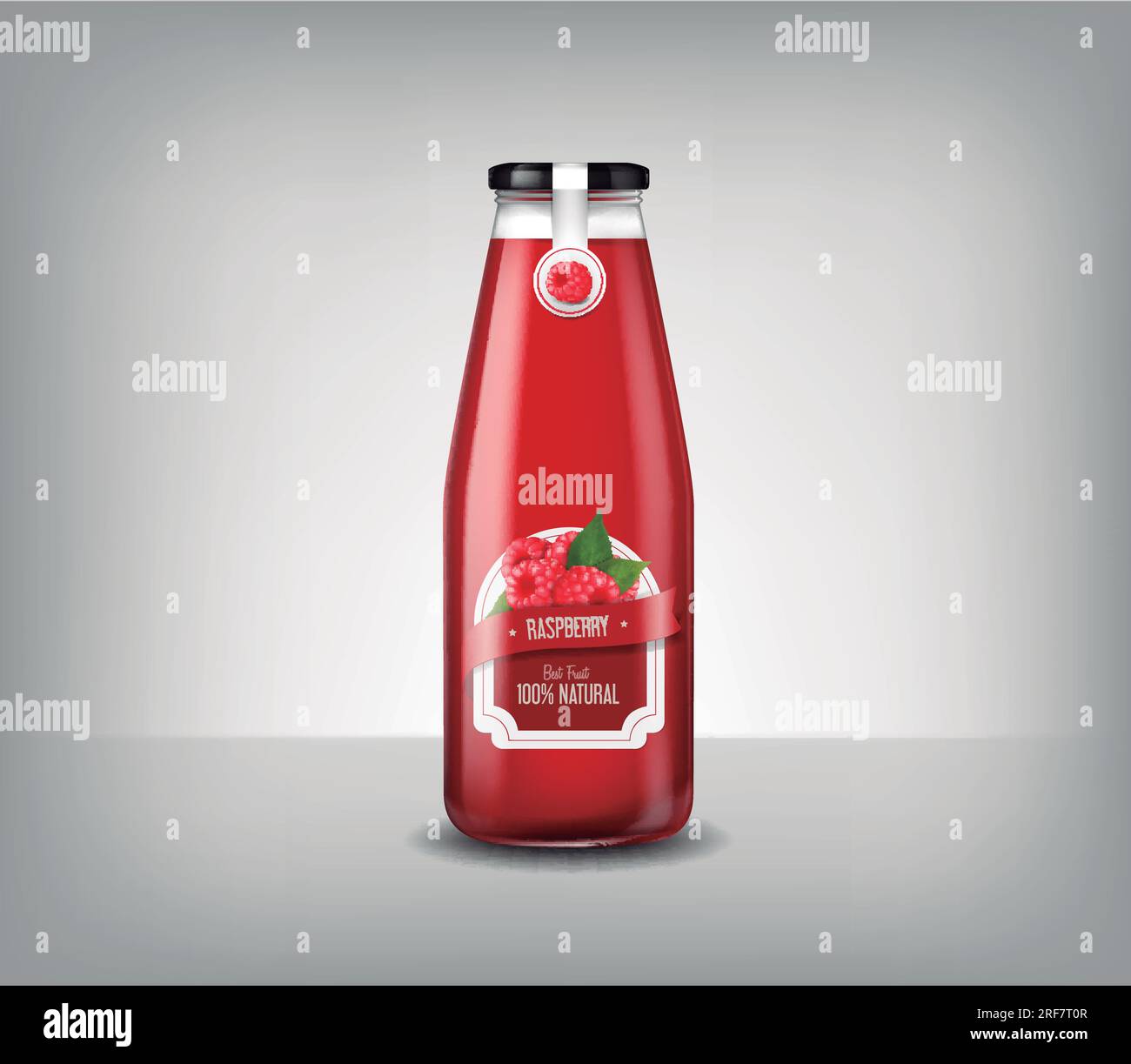 Realistic glass bottle of raspberry juice, drink isolated Stock Vector