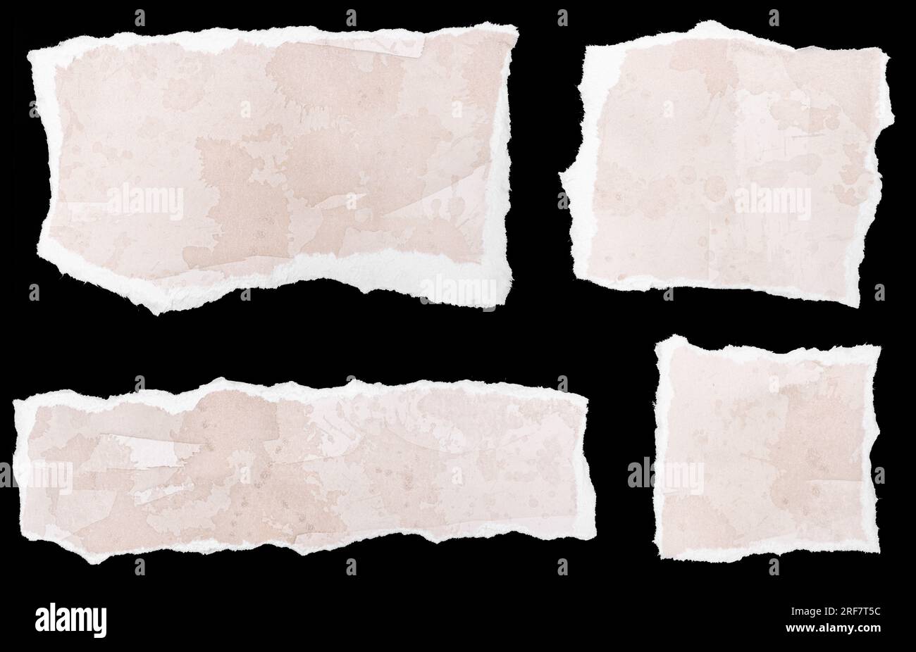 Set of Ripped beige watercolor paper note message isolated on black background. Template Stock Photo