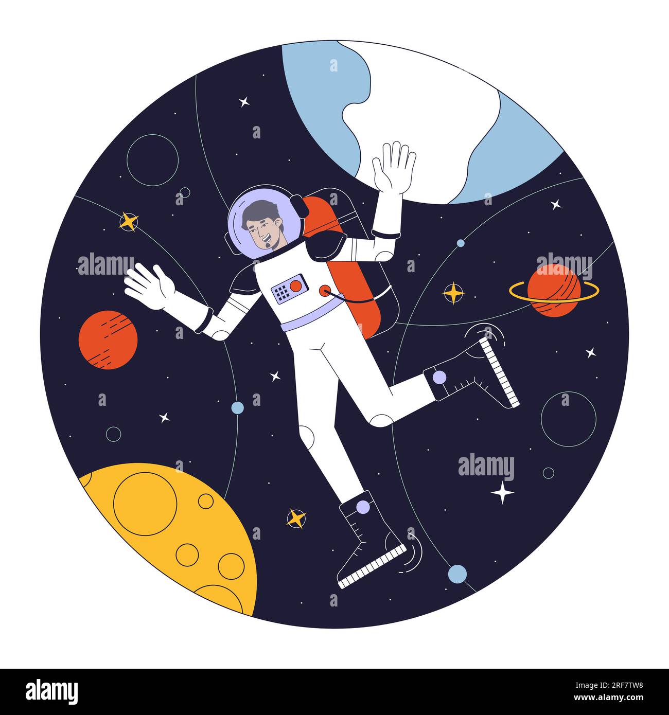 Astronaut in space flat line concept vector spot illustration Stock ...