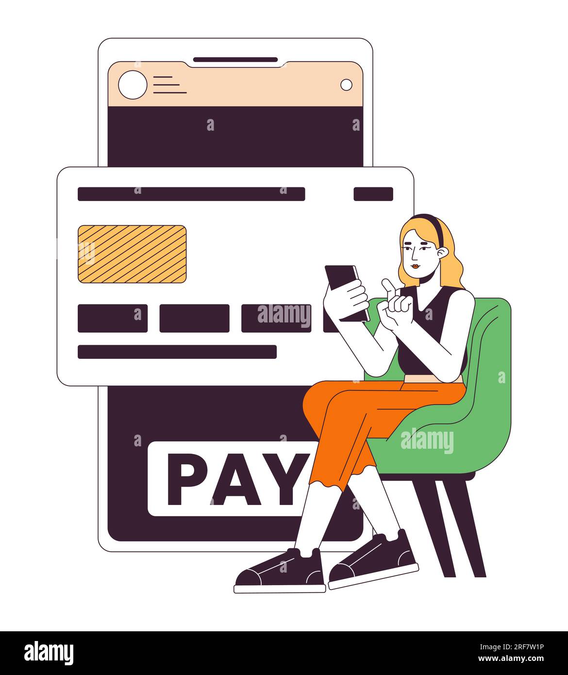 Online banking flat line concept vector spot illustration Stock Vector