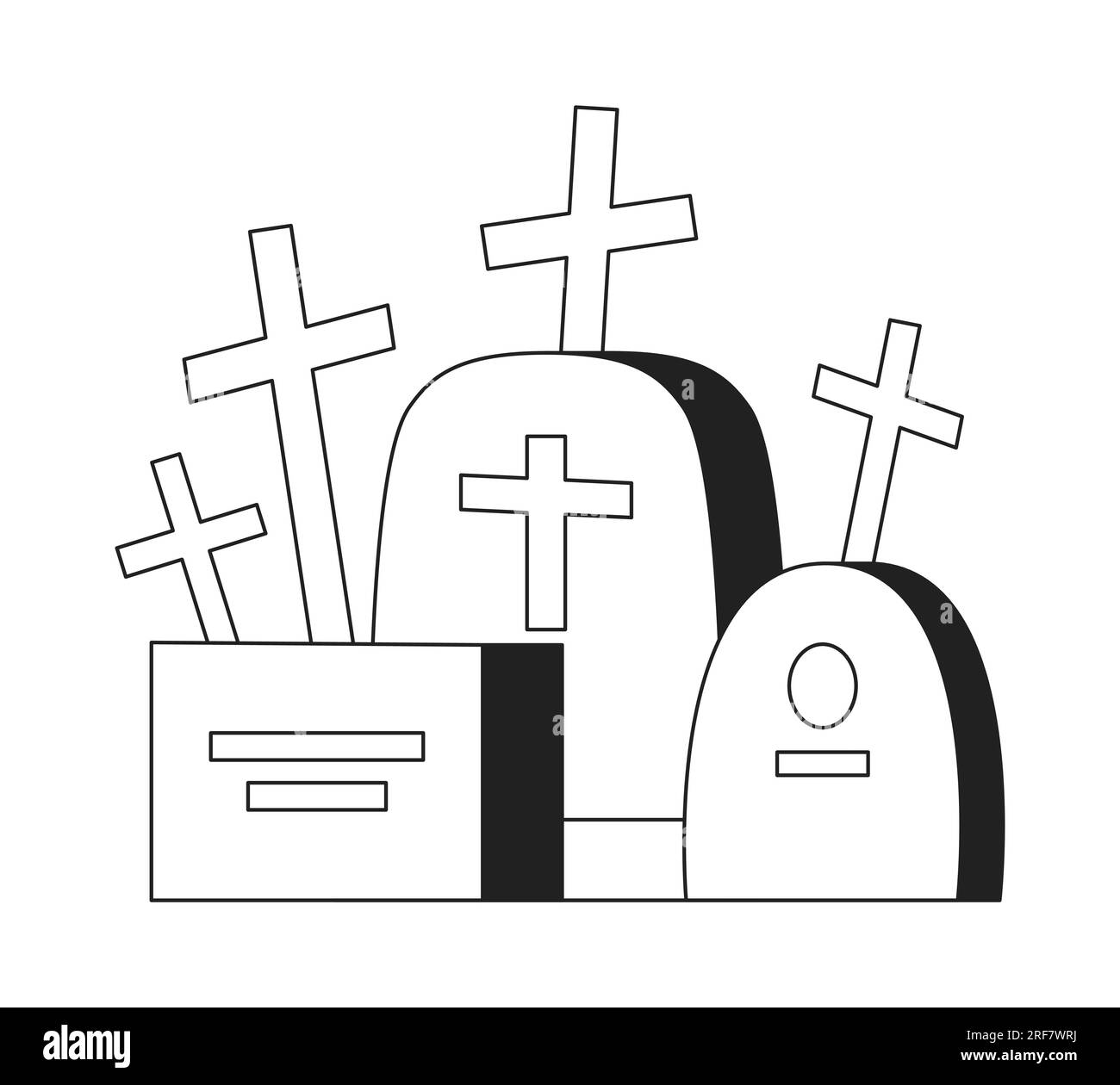 Halloween cemetery with crosses monochrome flat vector object Stock Vector