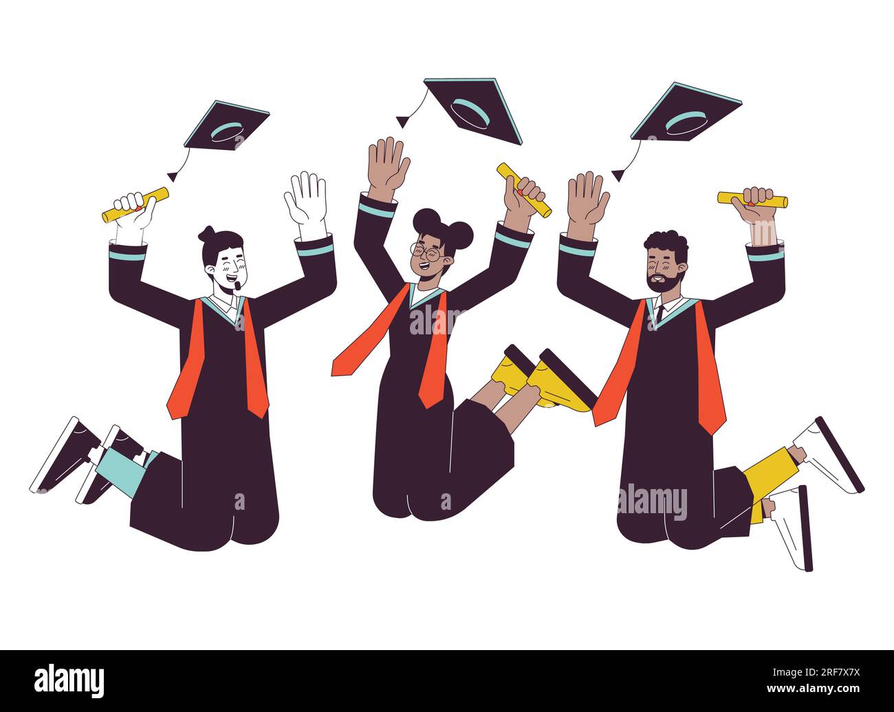 University graduation flat line vector spot illustration Stock Vector