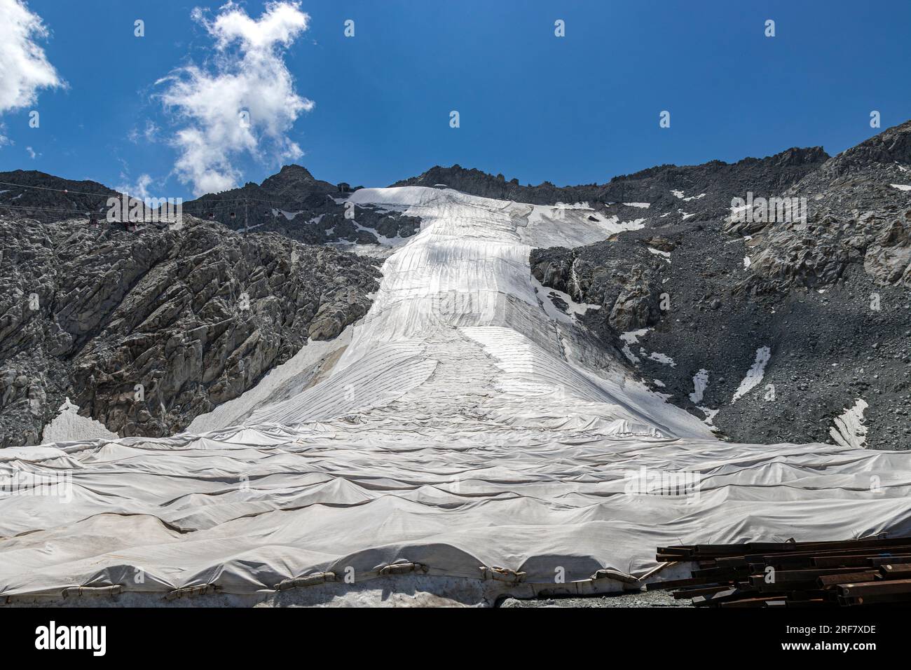 thermal covers to preserve the tonale glacier in italy Stock Photo