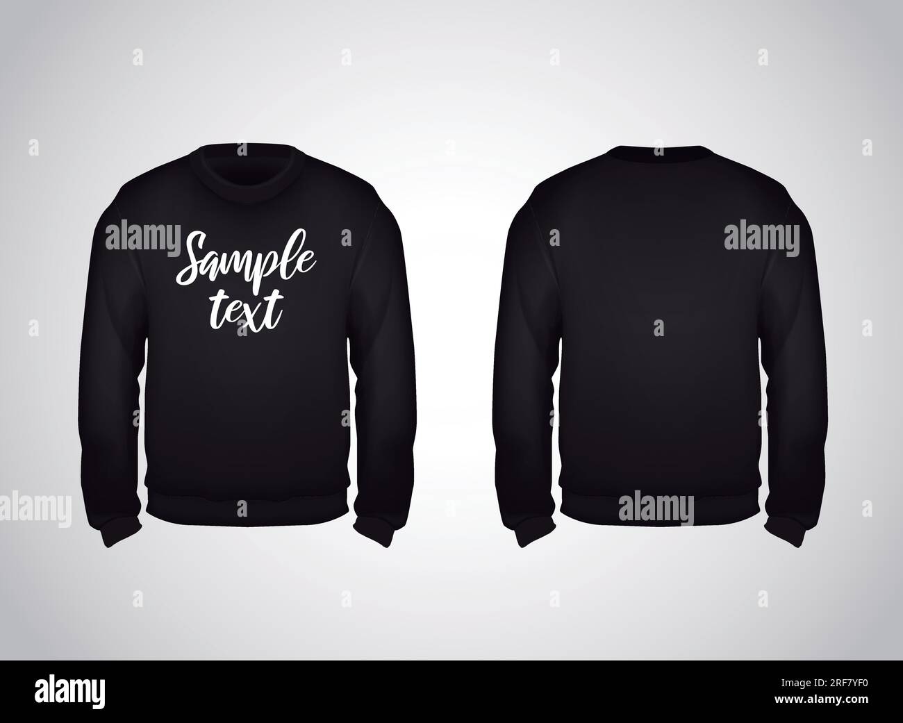 Black men's sweatshirt template with sample text front and back view