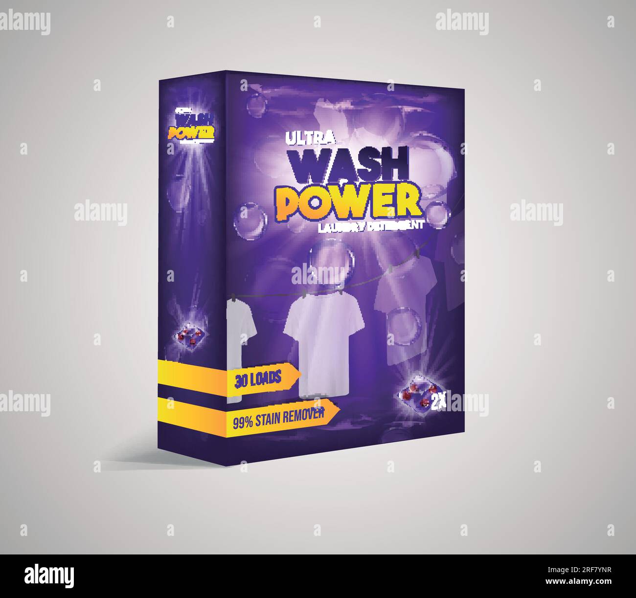 Laundry detergent box add. White clothes hanging out to dry with
