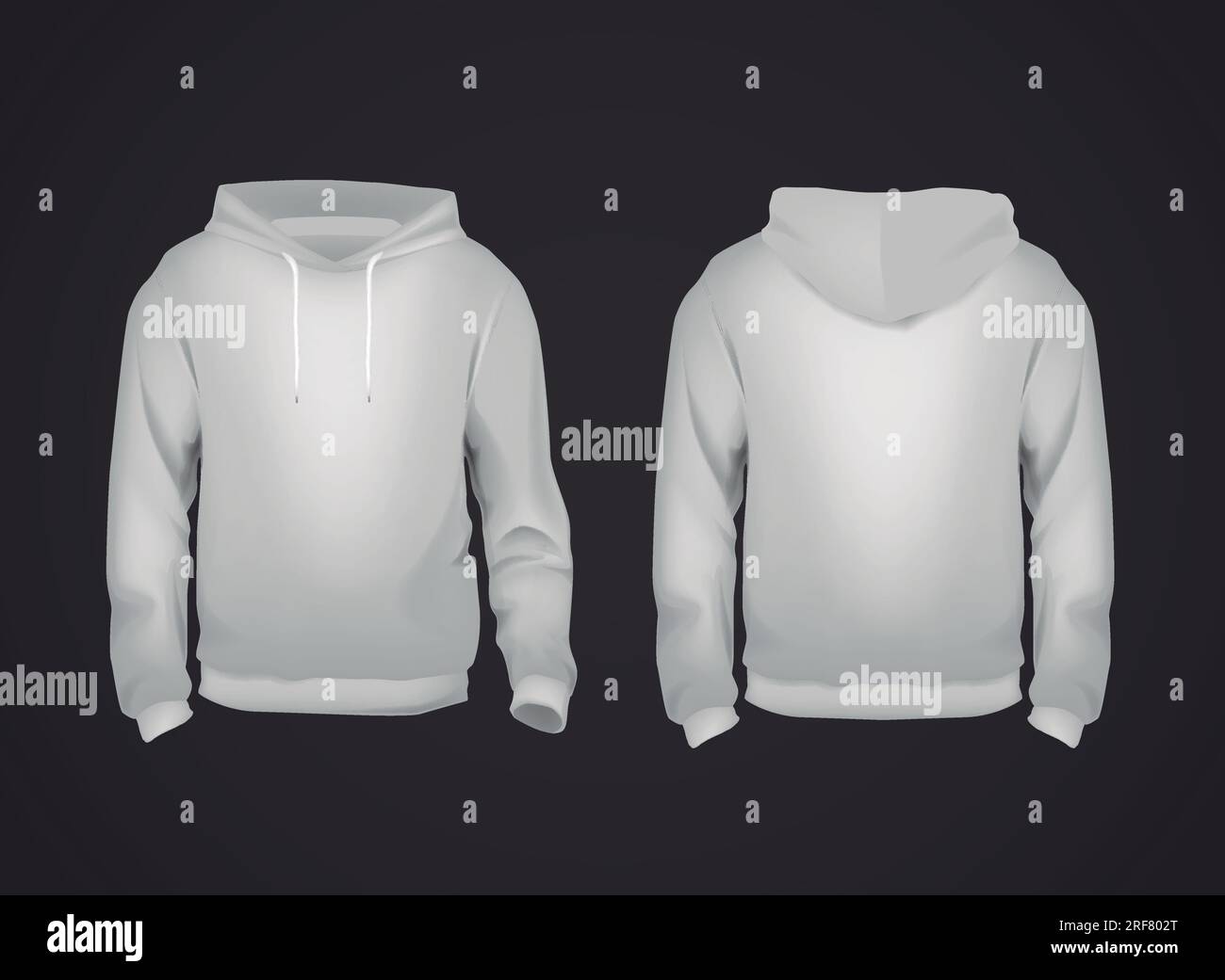 Gray men's sweatshirt template front and back view. Hooded sweatshirt