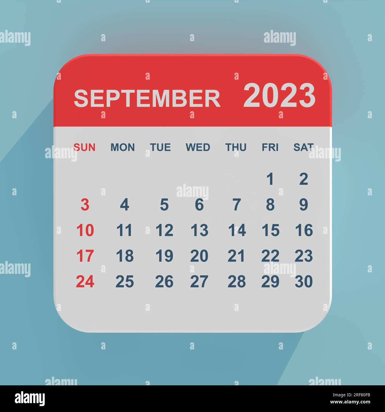 Flat Icon Calendar September 2023 on a blue background. 3d Rendering ...