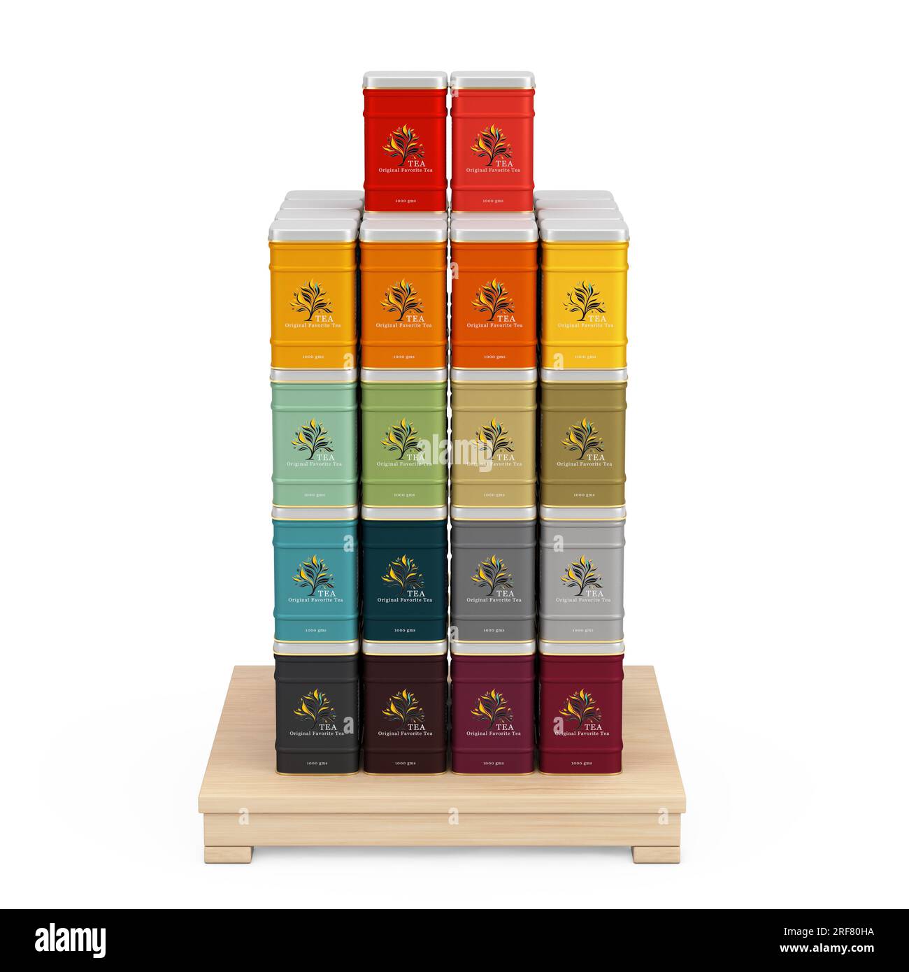 Metal Tea Boxes with Store Product Display Showcase Rack Shelves on a