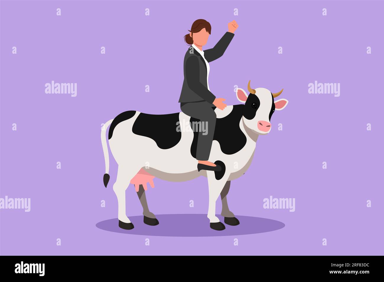 Cartoon flat style drawing of businesswoman riding cow symbol of ...