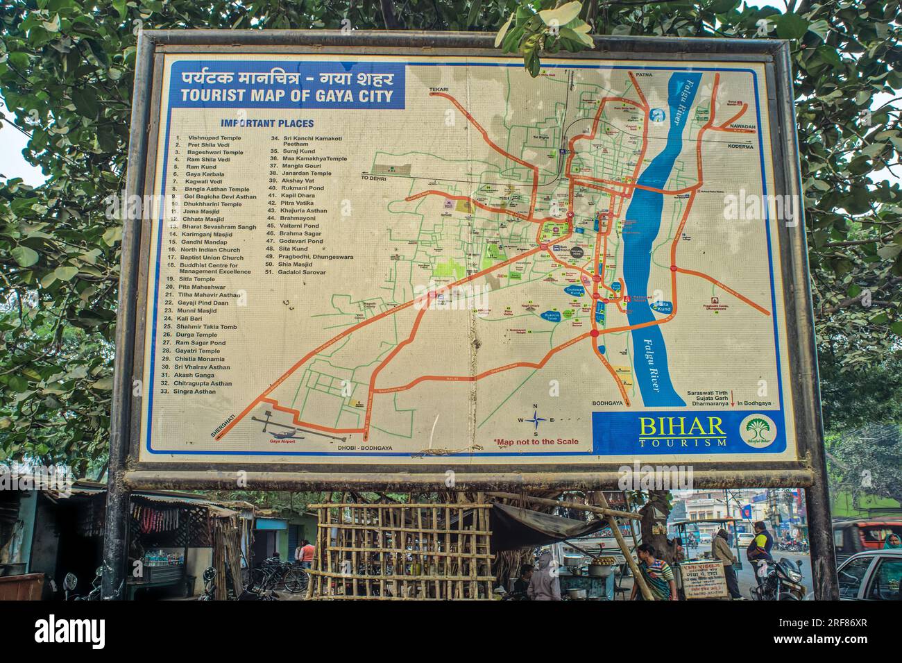 12 16 2014 Sign Board showing Information of travel and Tourist Map of Gaya near Gaya Outstation Bus Stand Gaya Bihar India Asia. Stock Photo