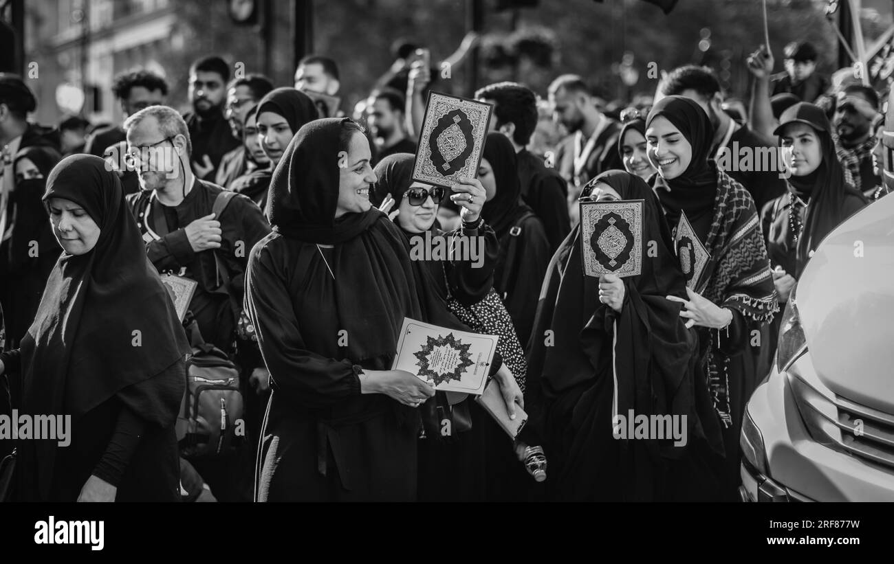 Muslim women take part in commemoration of the martyrdom of Prophet Muhammad's grandson Imam Hussain (Husayn Ibn Ali) killed in the battle of Karbala. Stock Photo