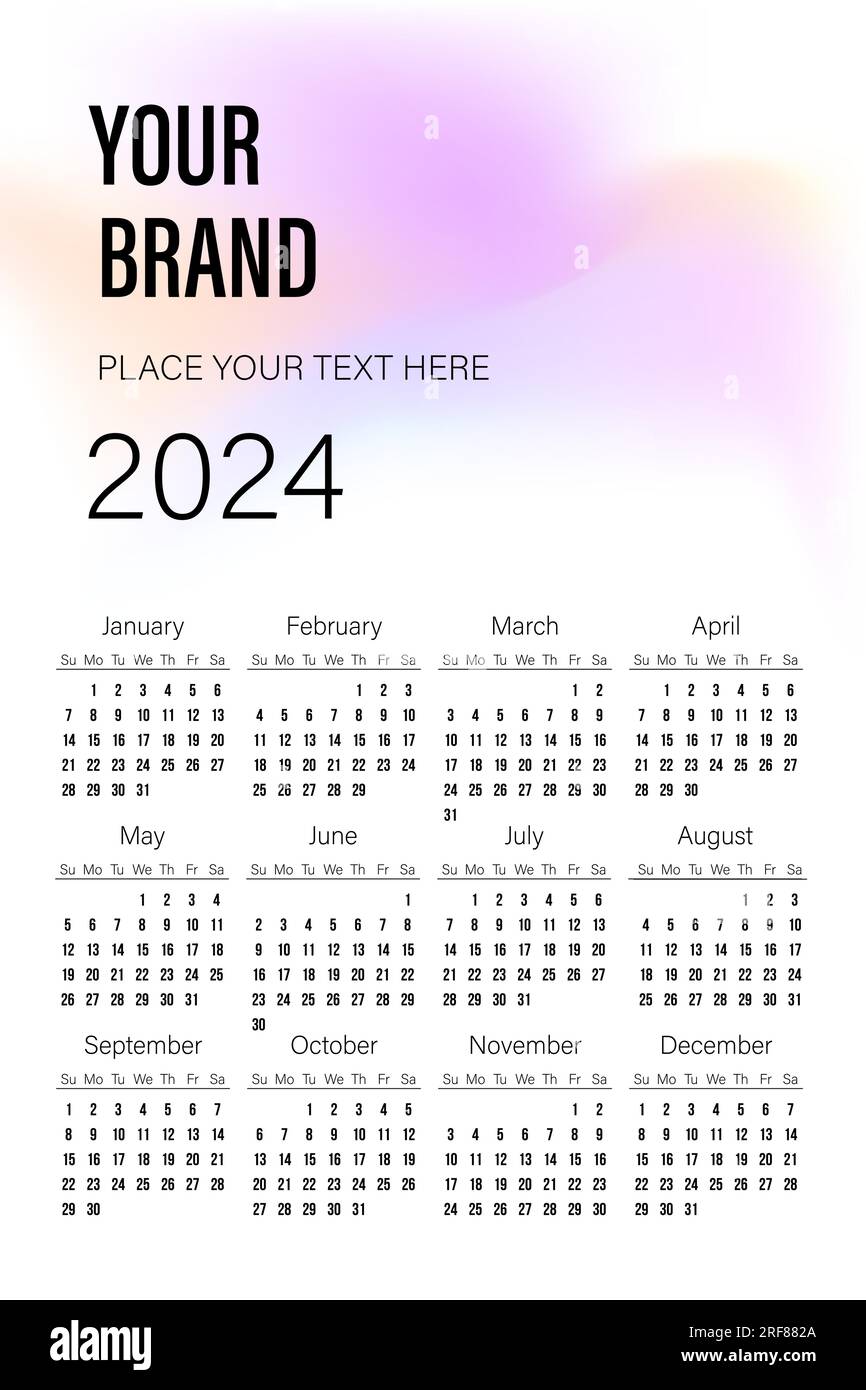 Calendrier 2024 vecteur, simple amusant design minimaliste, international,  le mois commence le dimanche Image Vectorielle Stock - Alamy