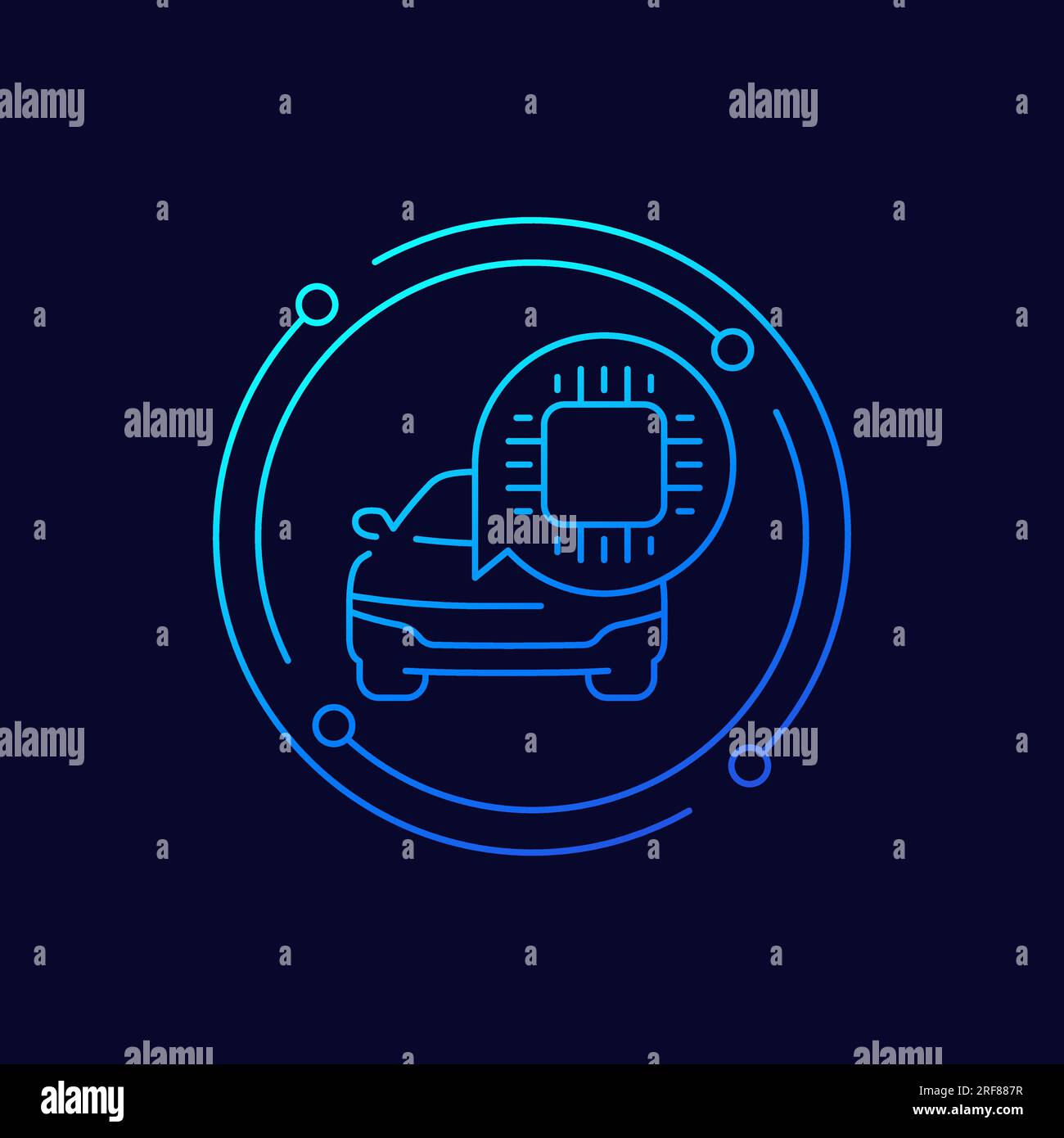 microchip and car icon, linear design Stock Vector