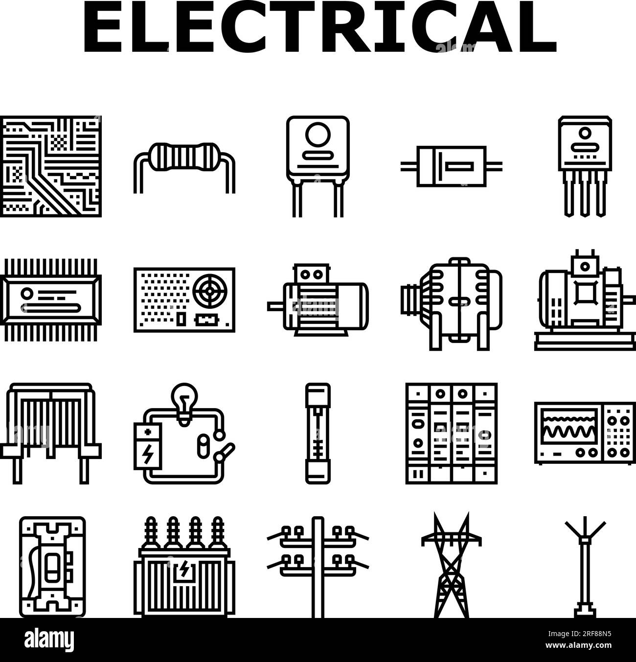 electrical engineer industry work icons set vector Stock Vector Image