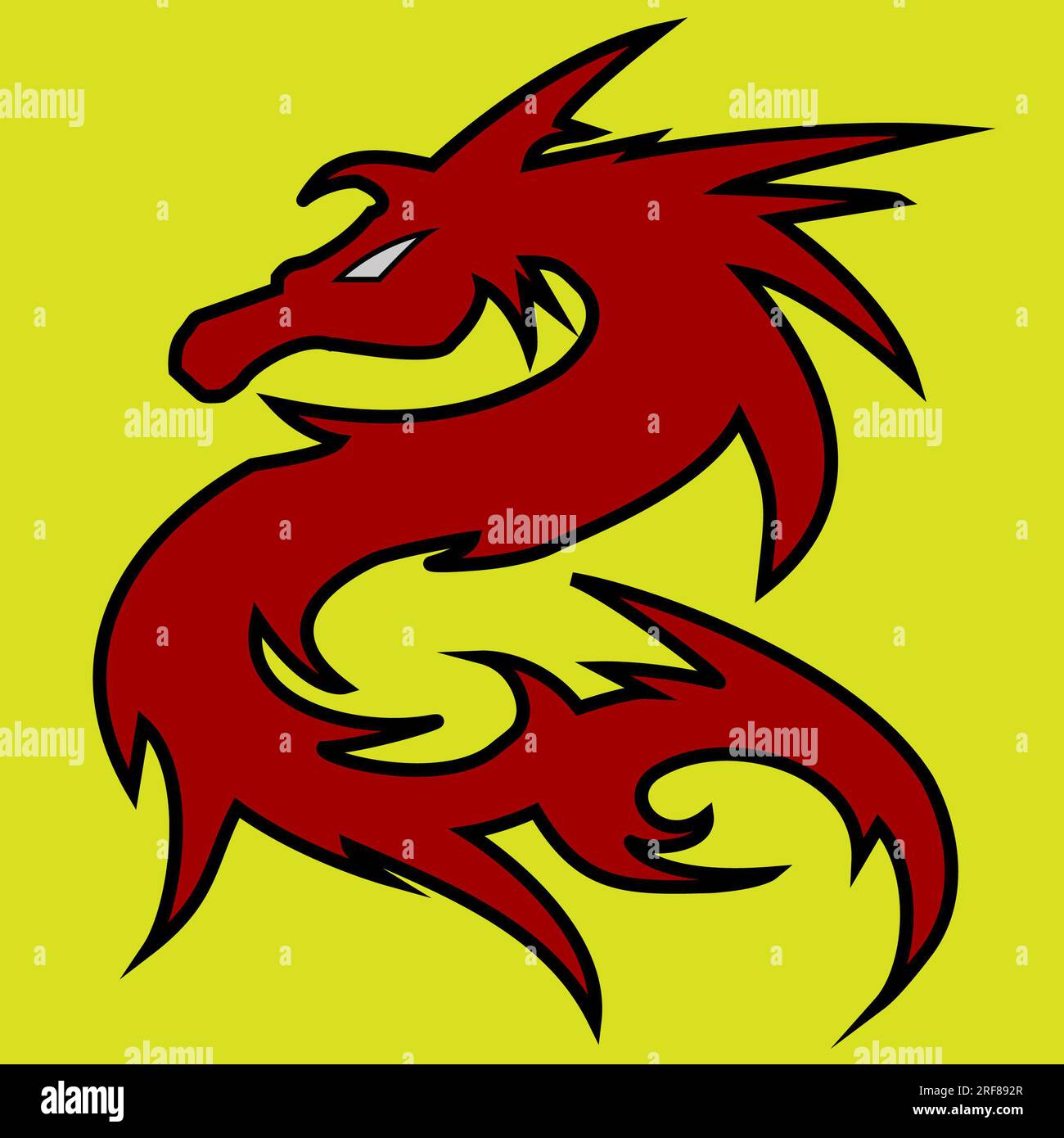 Dragon, dragon illustration, dragon with sharp eye and curves, suitable for Chinese adv and sign and banner, Japanese anime style dragon Stock Photo