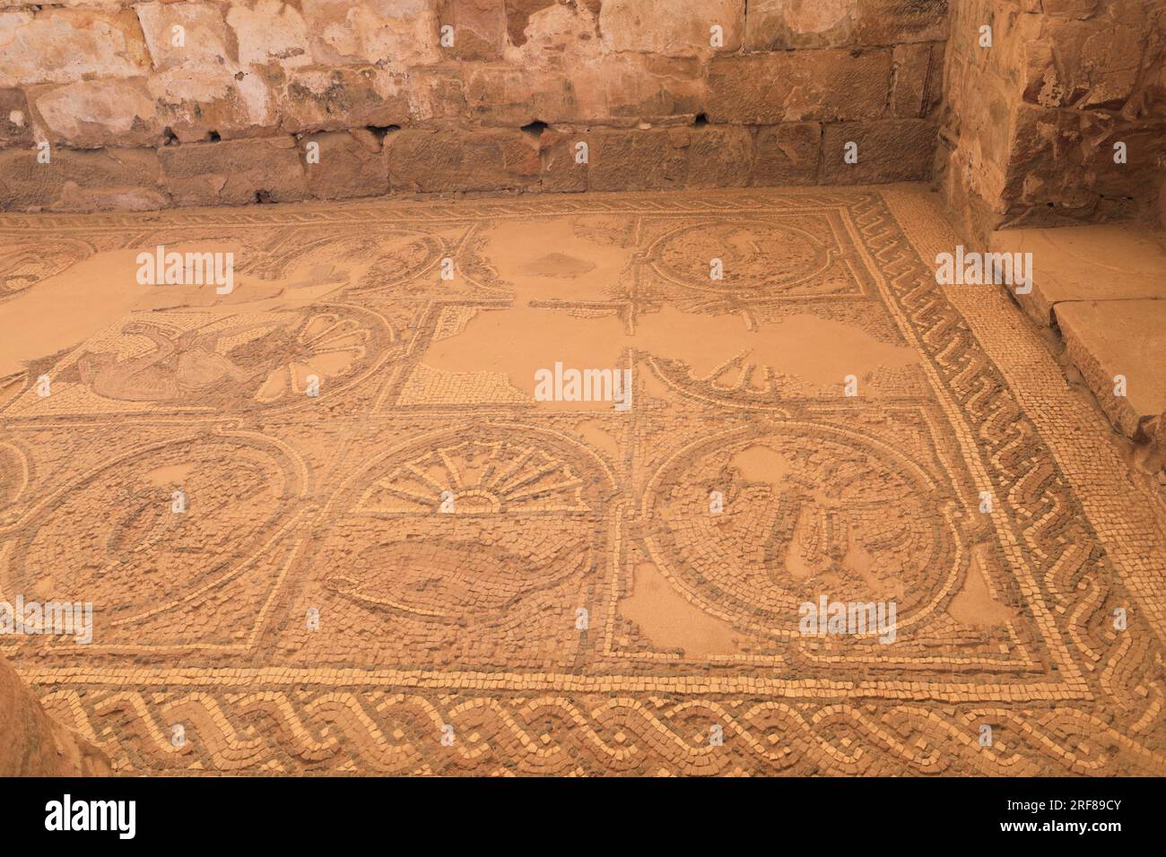 Floor Mosaics in the Byzantine Church, Petra city, UNESCO World Heritage Site, Wadi Musa, Jordan, Middle East Stock Photo