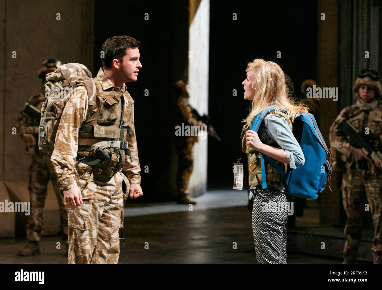 Jonathan Bailey (Cassio), Olivia Vinall (Desdemona) in OTHELLO by Shakespeare at the Olivier Theatre, National Theatre (NT), London SE1  23/04/2013 design: Vicki Mortimer  lighting: Jon Clark  director: Nicholas Hytner Stock Photo