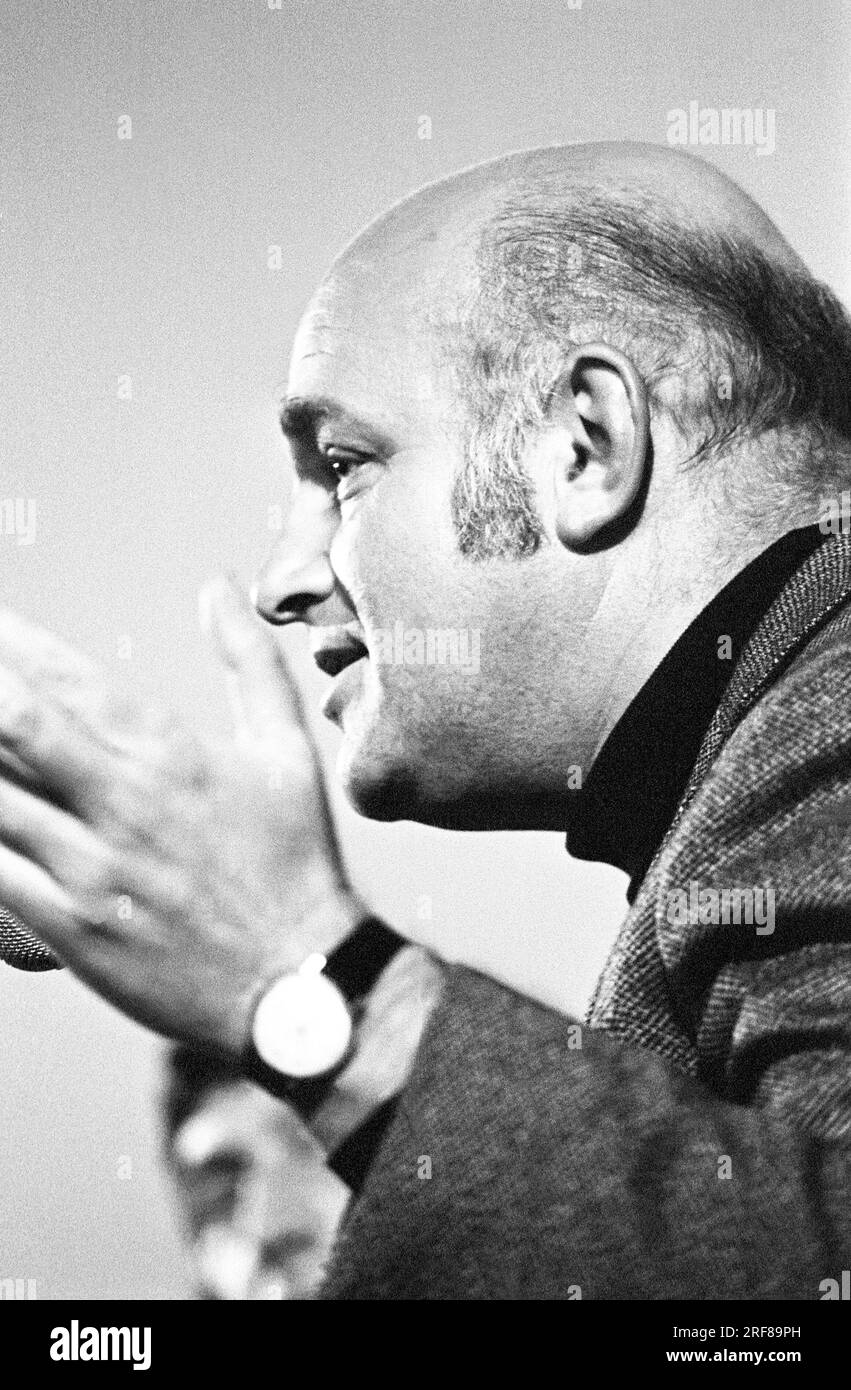 English film and stage director John Schlesinger (1926-2003) in discussion at CINEMA CITY - An Exhibition of 75 Years of Moving Pictures at the Round House, London NW1 in October 1970 Stock Photo