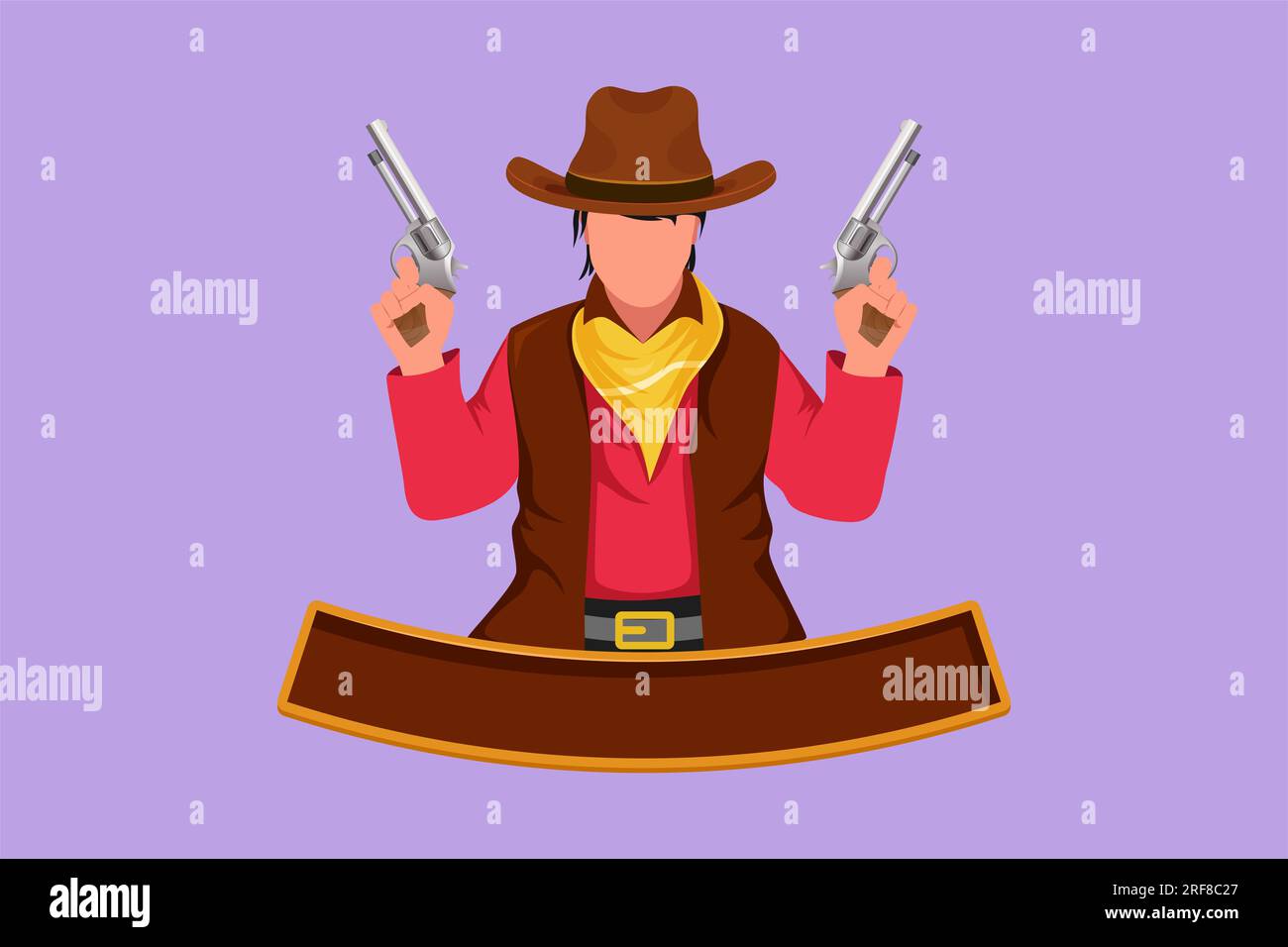 Character flat drawing of stylized American cowboys holding and raised