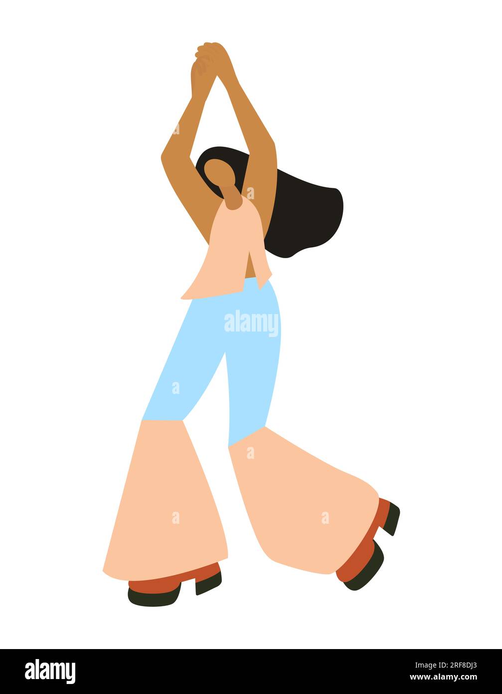 Young woman dancing 70s style Vector illustration Isolated on white background Stock Vector