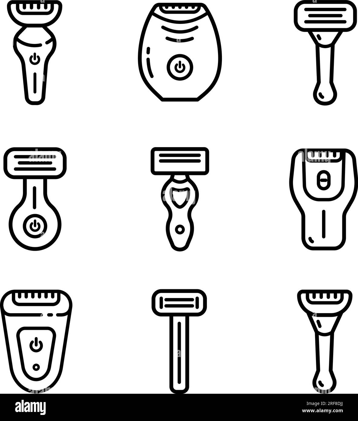 Shaving razors isolated outline icon set. Vector illustration shaver on