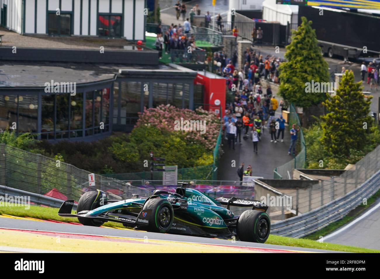 Lance Stroll of Canada driving the (18)  Aston Martin Aramco Cognizant F1 Team AMR23 Mercedes during the Formula 1 MSC Cruises Belgian Grand Prix 2023 on July 30th, 2023 in Francorchamps, Belgium. Stock Photo