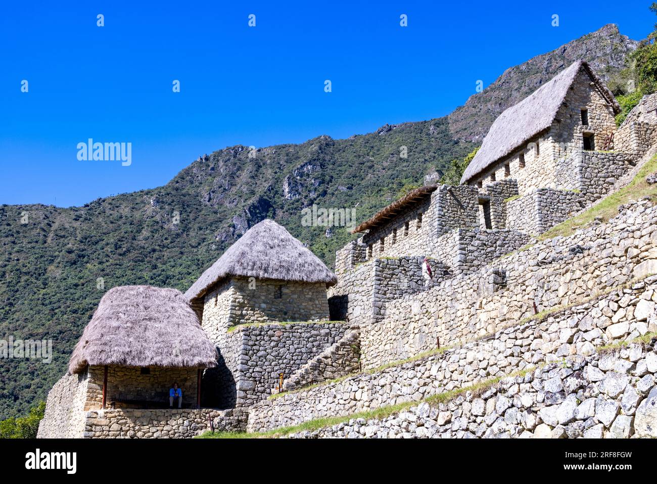 residential architecture, Inca ruins of Machu Picchu, Peru, South America Stock Photo