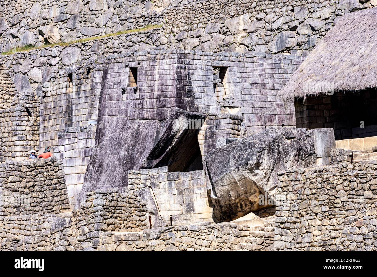 dry stone wall masonry, Inca ruins of Machu Picchu, Peru, South America Stock Photo