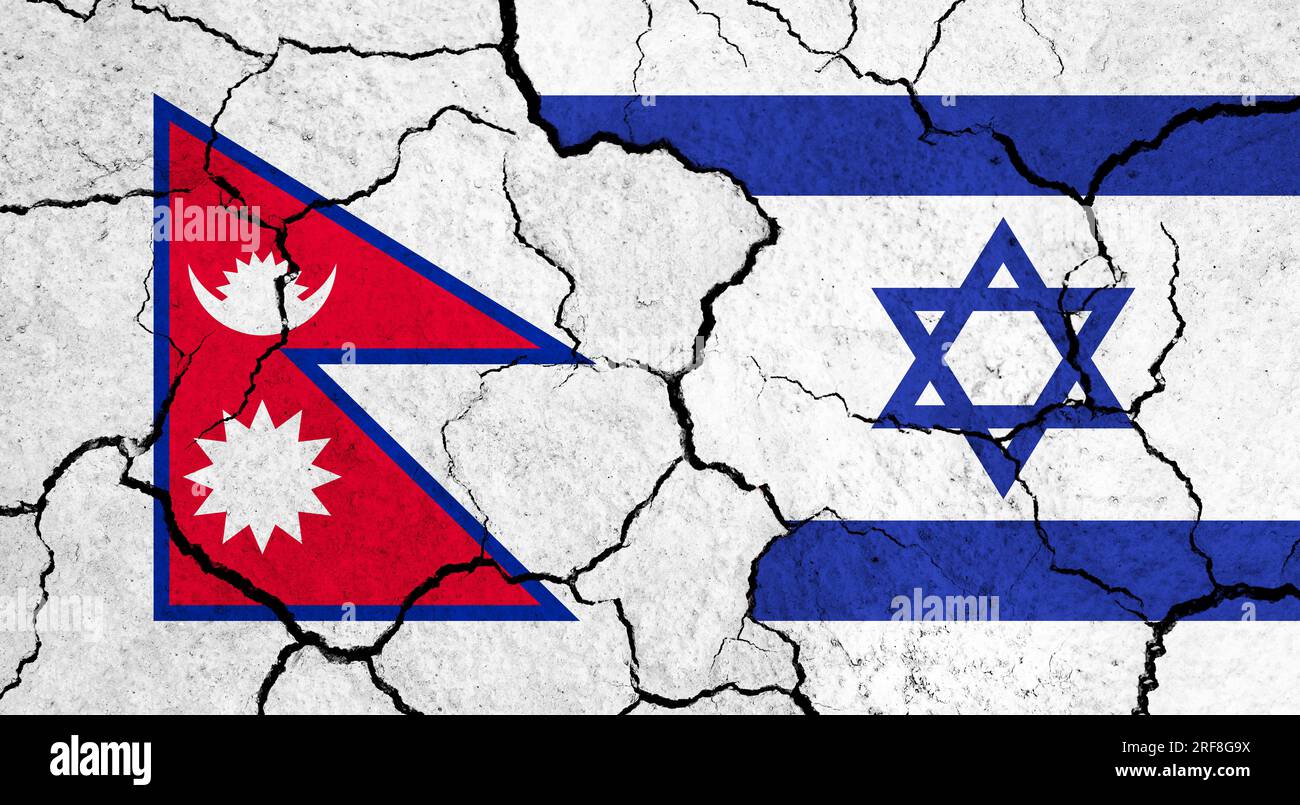 Flags of Nepal and Israel on cracked surface - politics, relationship ...
