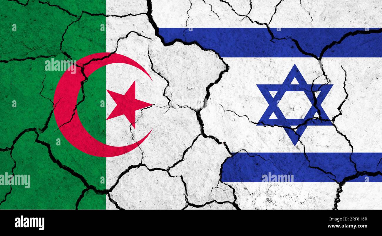 Flags of Algeria and Israel on cracked surface - politics, relationship ...