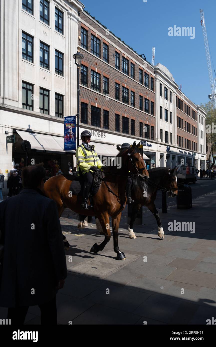 A mounted policeman in central London, England. Stock Photo