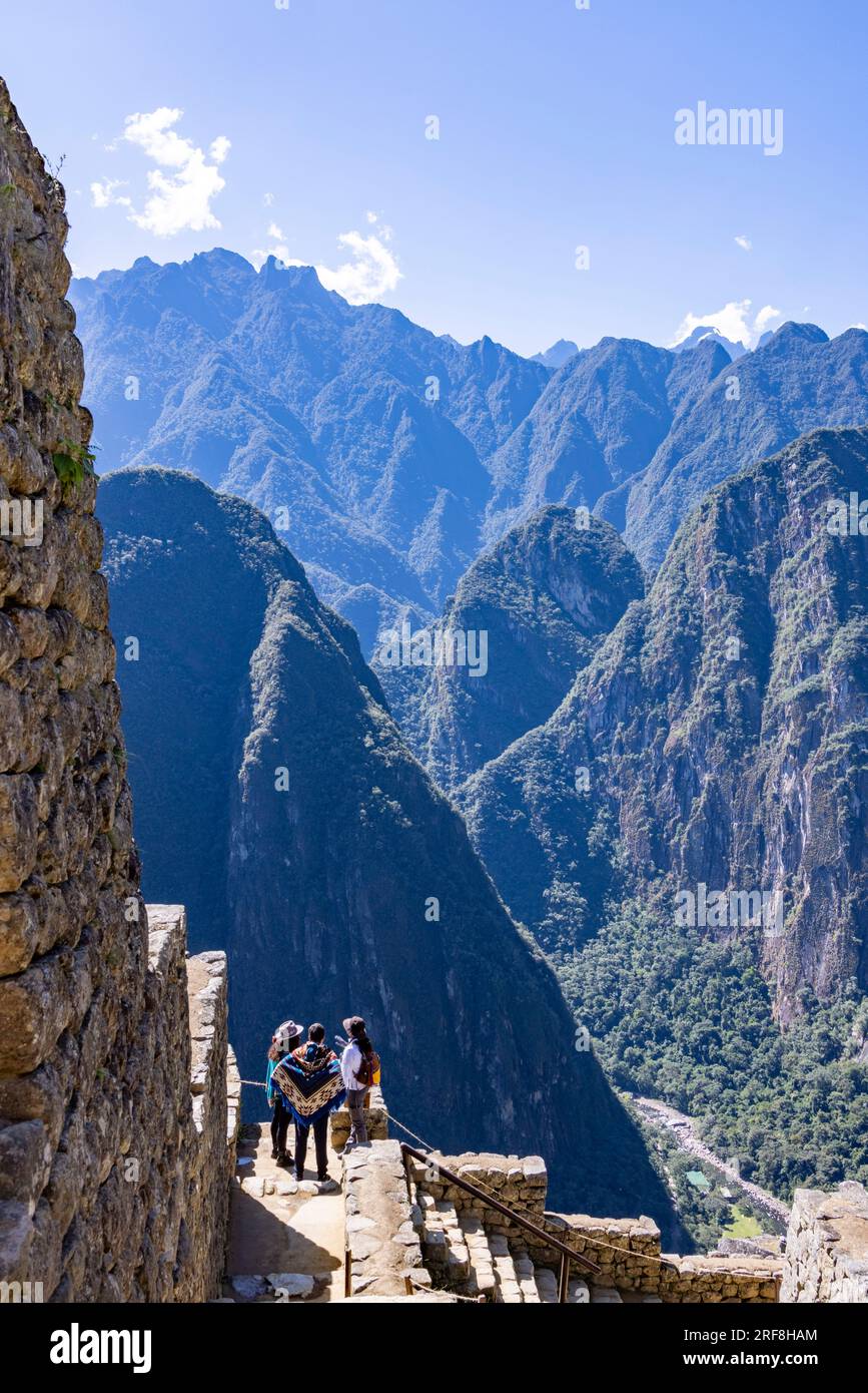 view towards the east, masonry, Inca ruins of Machu Picchu, Peru, South America Stock Photo